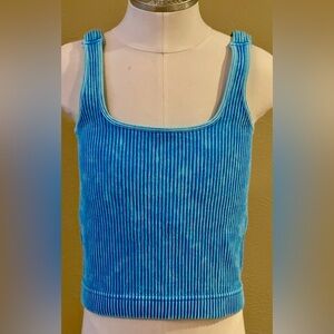 Zenana Blue Ribbed Tank Top, fits like AXS